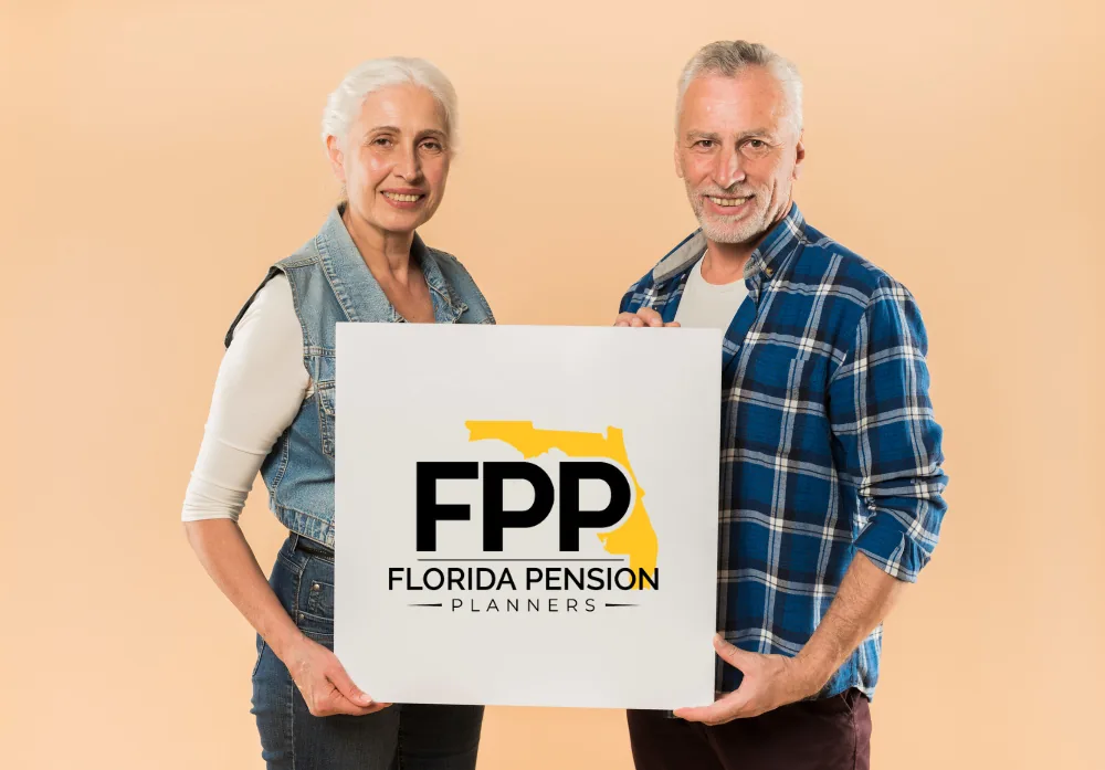 Older couple holding a Florida Pension Planners sign